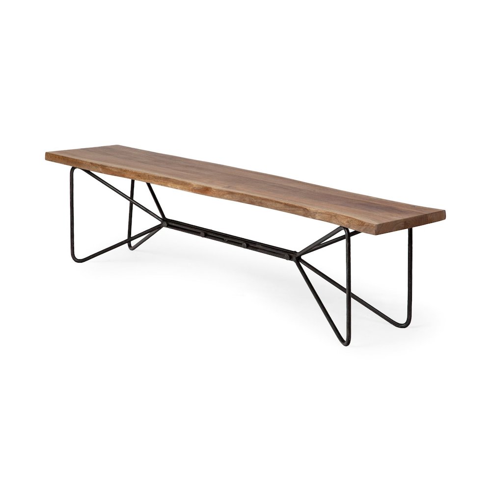 Papillion III 66x18 Natural Solid Wood and Iron Dining Bench