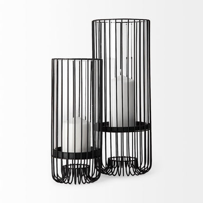 Velo II Large Black Metal Cylindrical Table Candle Holder