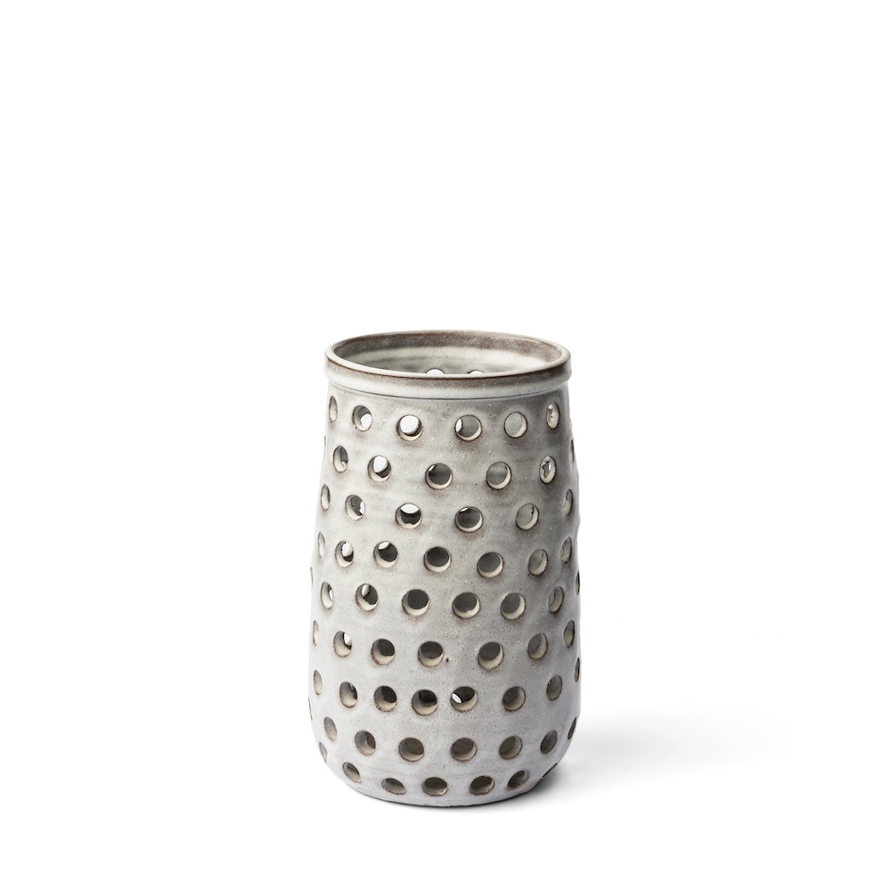 Canasta Small Rustic White Ceramic Cylindrical Vase