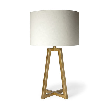 Raelynn (29"H) White-Linen Drum Shade w/ Gold Metal Frame Table Lamp