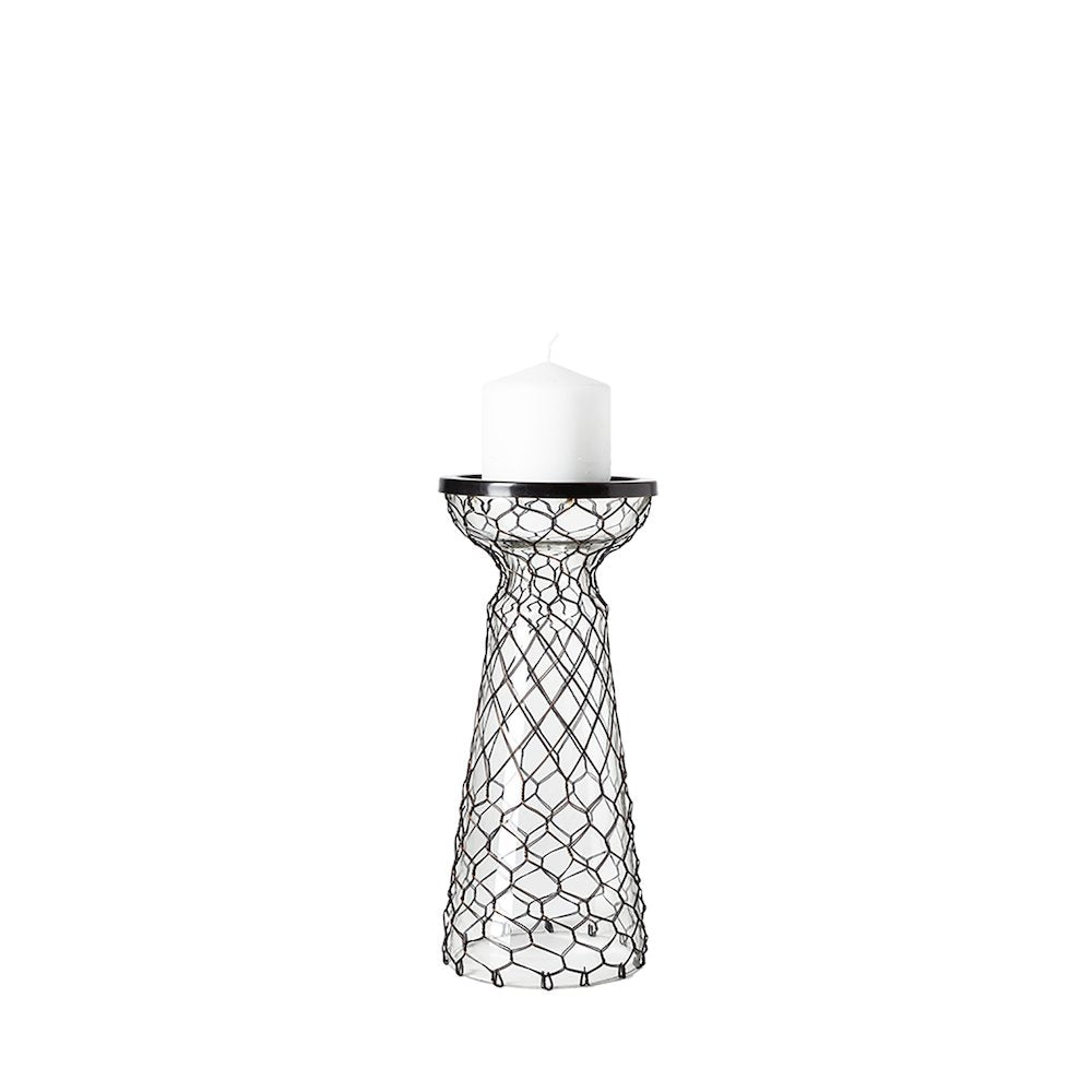 Shandra I Small Glass w/Metal Wire Snakeskin Pattern Table Candle Holder