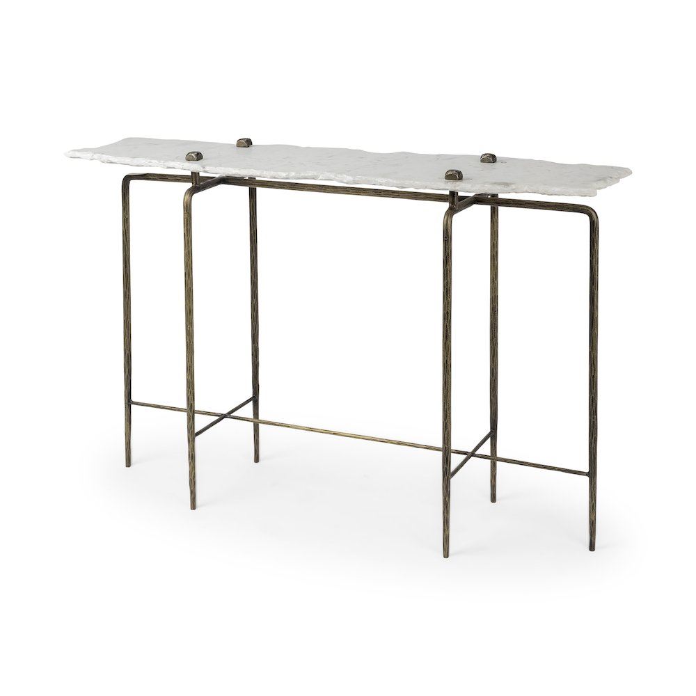 Pinera III 49L x 17W White Marble Top Gold-Toned Iron Base Console Table