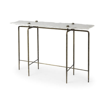 Pinera III 49L x 17W White Marble Top Gold-Toned Iron Base Console Table