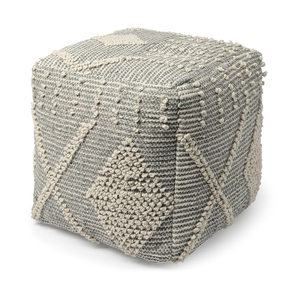 Brinket Gray/Cream Polyester Handwoven Square Pouf
