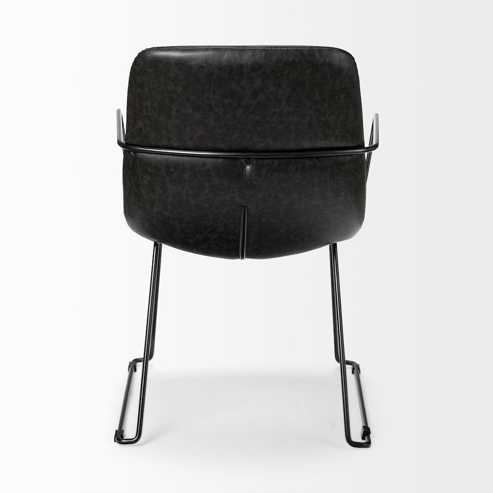Sawyer II Black Faux-Leather Seat Black Iron Frame Dining Chair