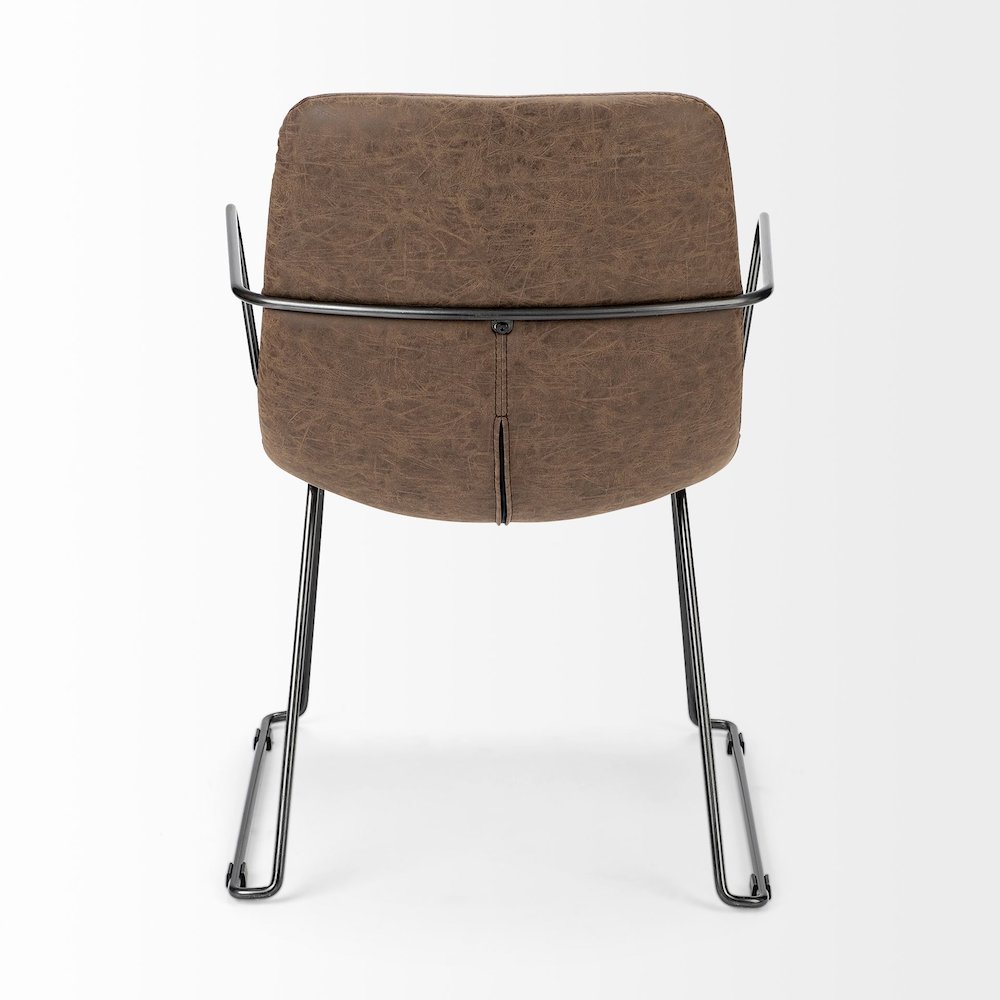 Sawyer II Brown Faux-Leather Seat Black Iron Frame Dining Chair