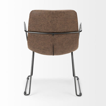 Sawyer II Brown Faux-Leather Seat Black Iron Frame Dining Chair