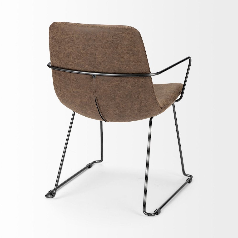 Sawyer II Brown Faux-Leather Seat Black Iron Frame Dining Chair