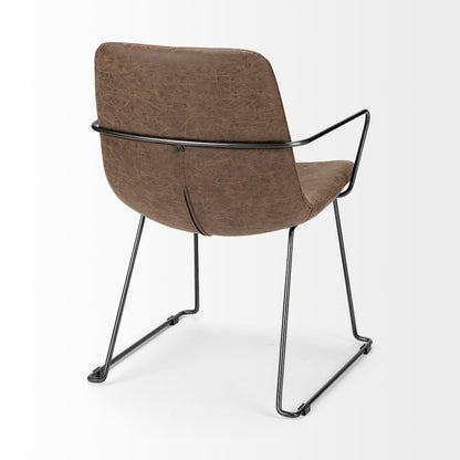 Sawyer II Brown Faux-Leather Seat Black Iron Frame Dining Chair