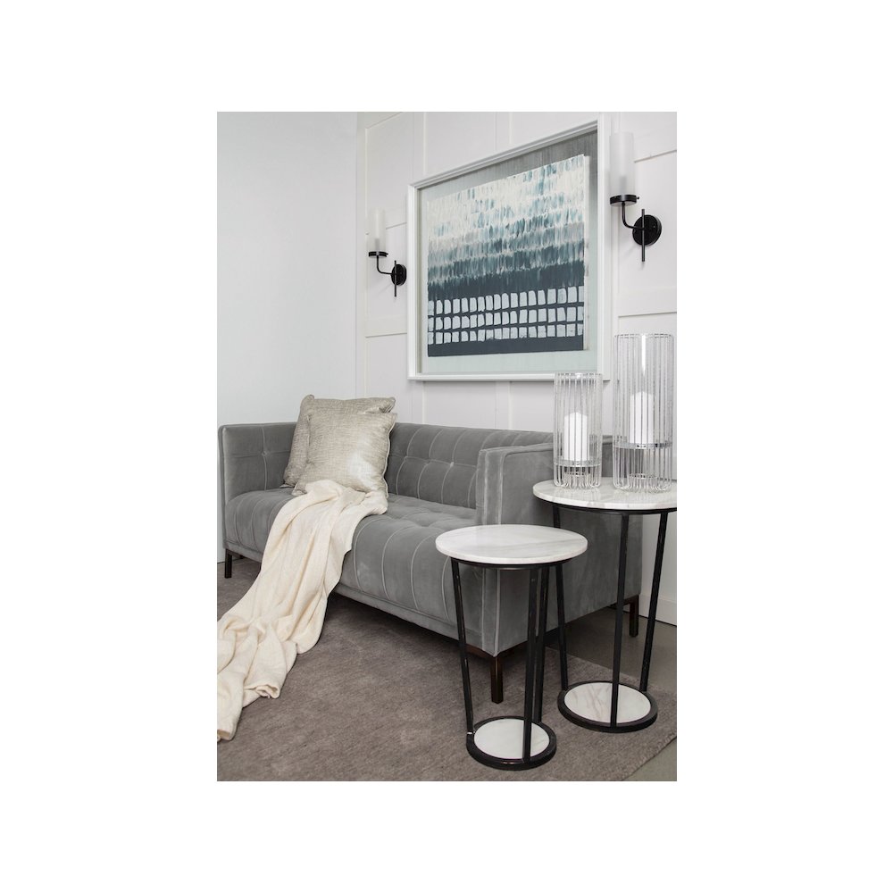 White Round Marble Top W/Black Metal Frame Accent Table