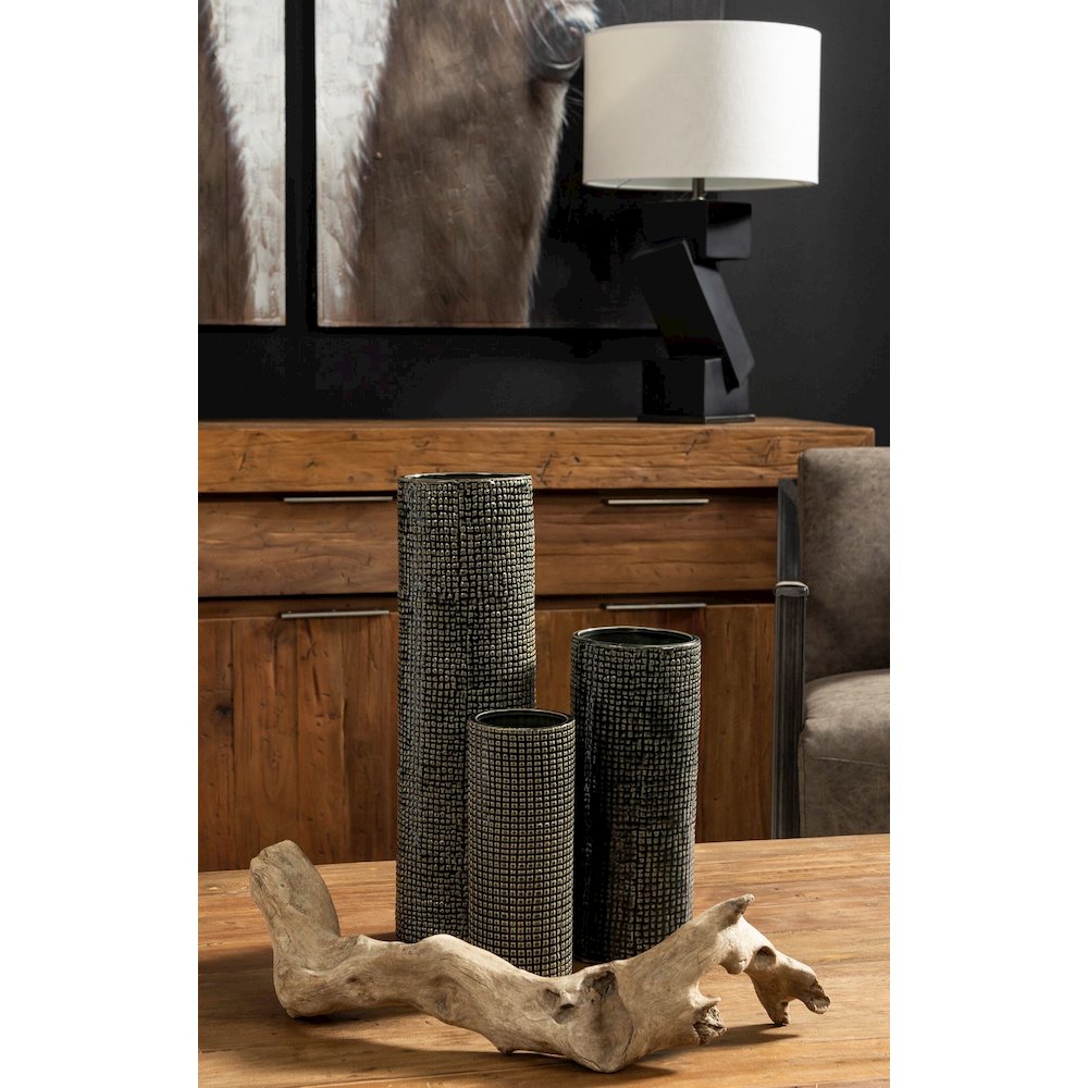 Kona III Large Black/Gold Cylindrical Ceramic Vase