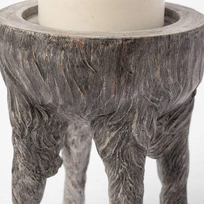 Pan Large Gray Ceramic Hoofed Table Candle Holder