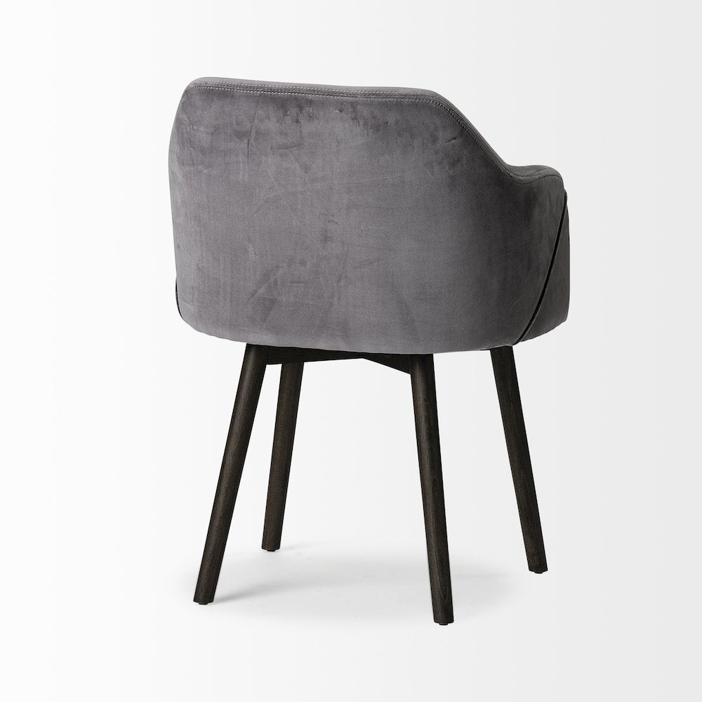 Ronald II Grey Velvet Wrap Black Wooden Base Dining Chair