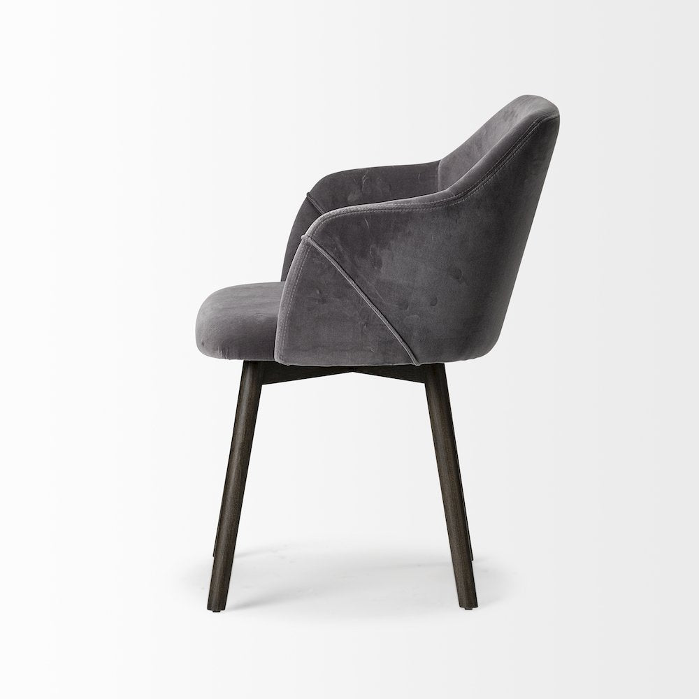 Ronald II Grey Velvet Wrap Black Wooden Base Dining Chair