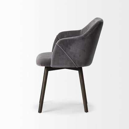 Ronald II Grey Velvet Wrap Black Wooden Base Dining Chair