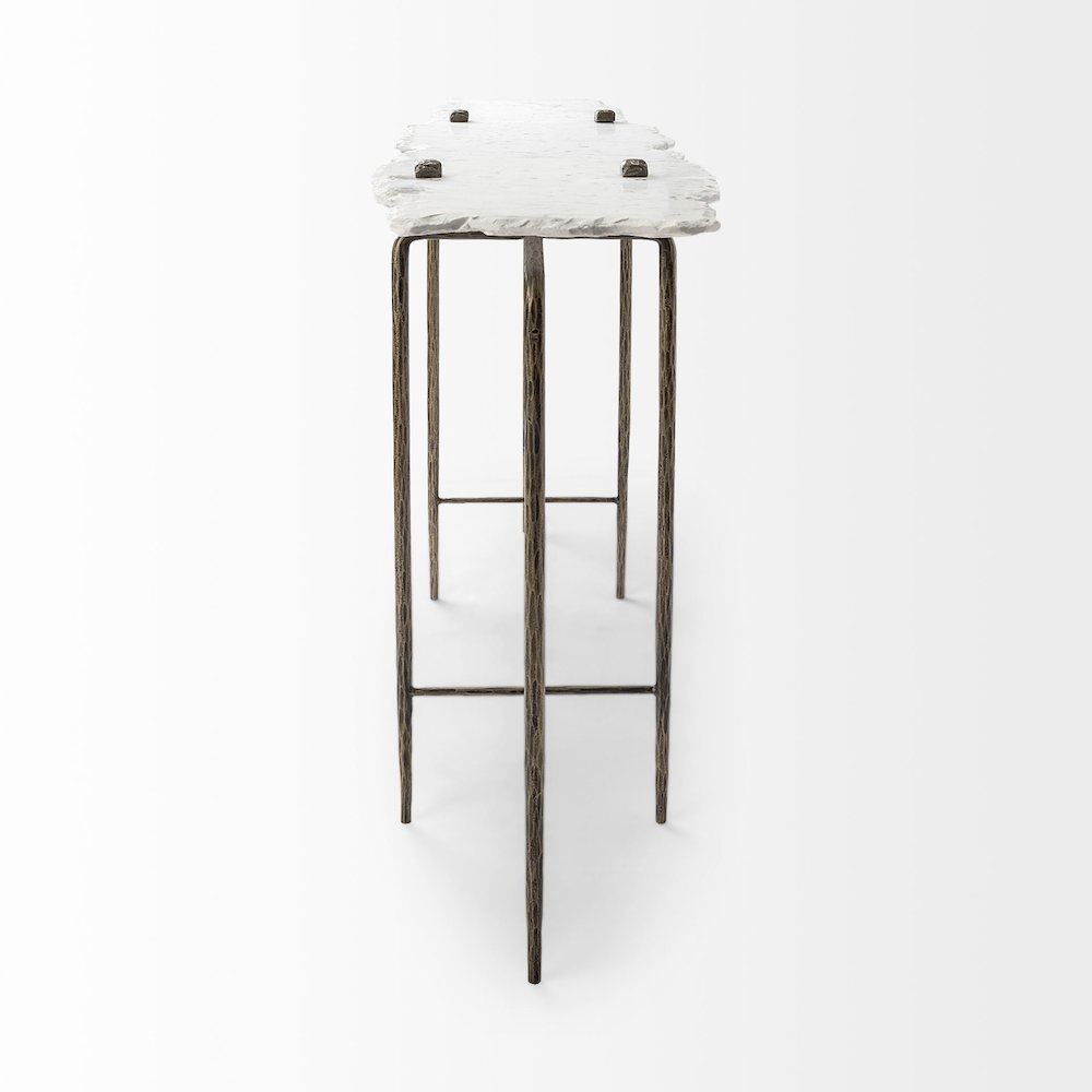 Pinera III 49L x 17W White Marble Top Gold-Toned Iron Base Console Table