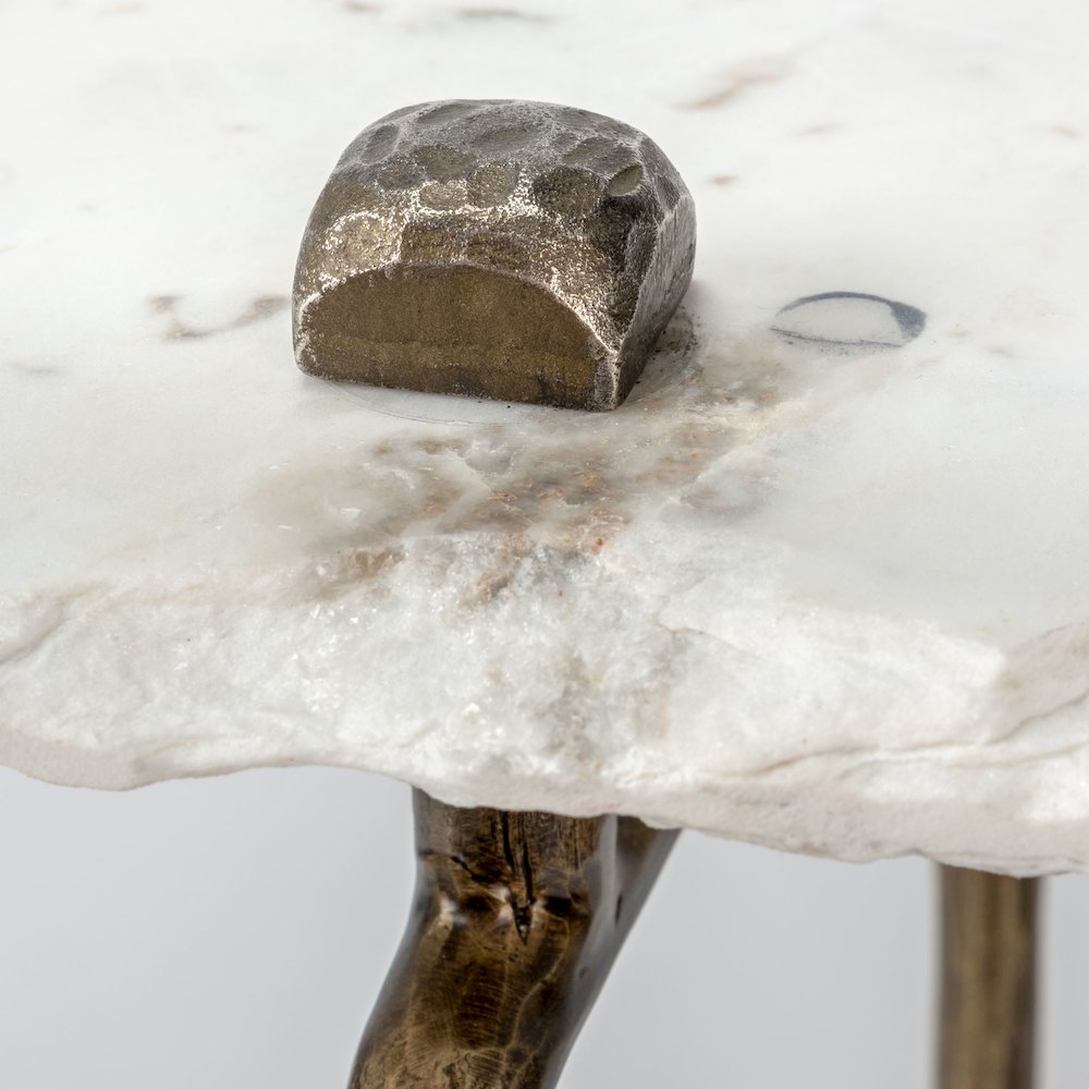Pinera III 49L x 17W White Marble Top Gold-Toned Iron Base Console Table