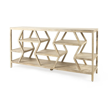 Dayton II 66L x 16W Natural Wooden Multi-Level Shelf Console Table