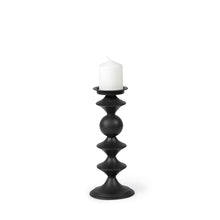 Candelero I Small Black Metal Grooved Table Candle Holder