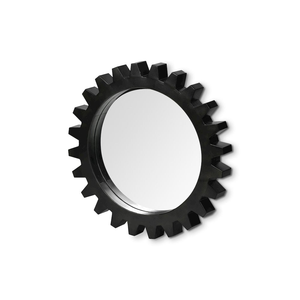 Alloy Cog 26" Round Black Metal Frame Mirror