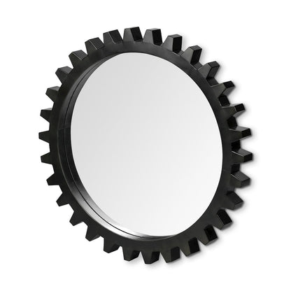 Alloy Cog 37" Round Black Metal Frame Mirror