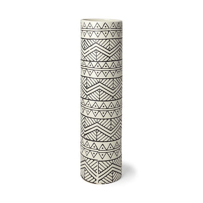 Uhura II Large Cream Black Patterned Cylindrical Ceramic Vase