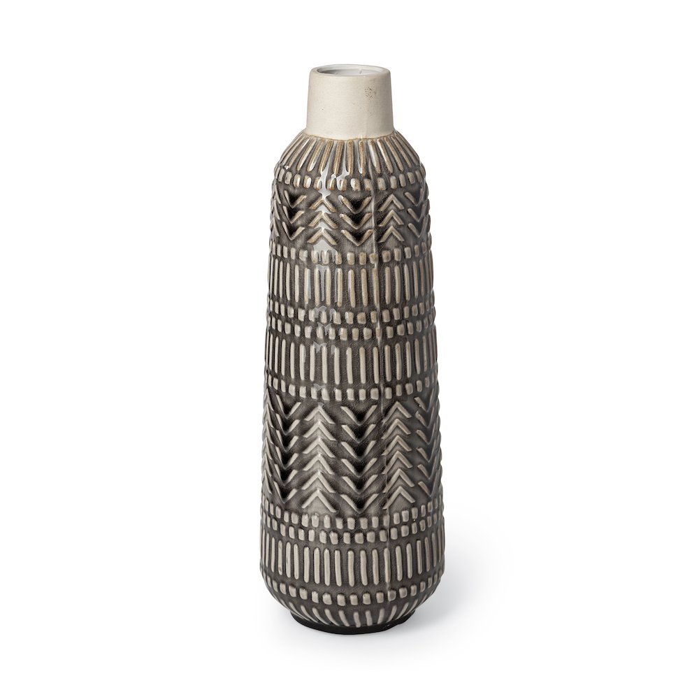 Riker III Large Dark Gray Cream Ceramic Vase
