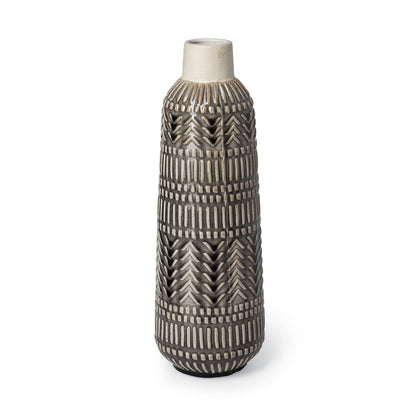 Riker III Large Dark Gray Cream Ceramic Vase