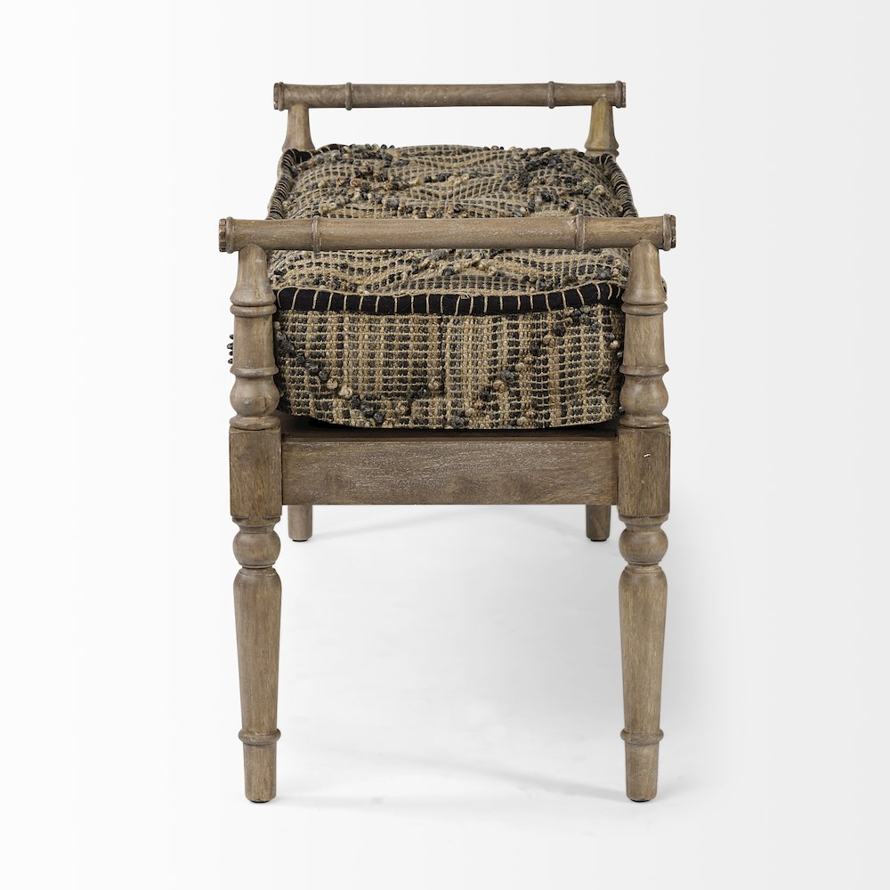 Fullerton II 57L x 21W Jute Patterned Top W/Brown Wood Base Accent Bench