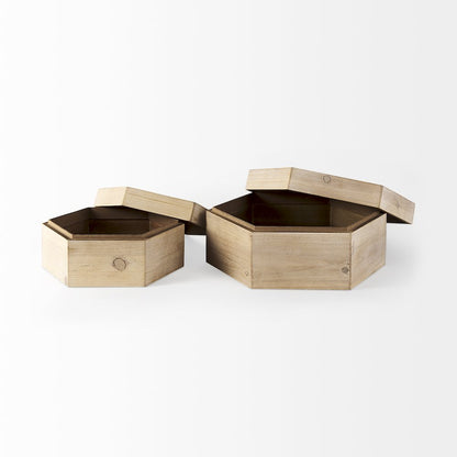 Elyse (Set of 2) 14L x 12W Brown Wooden Hexagonal Boxes