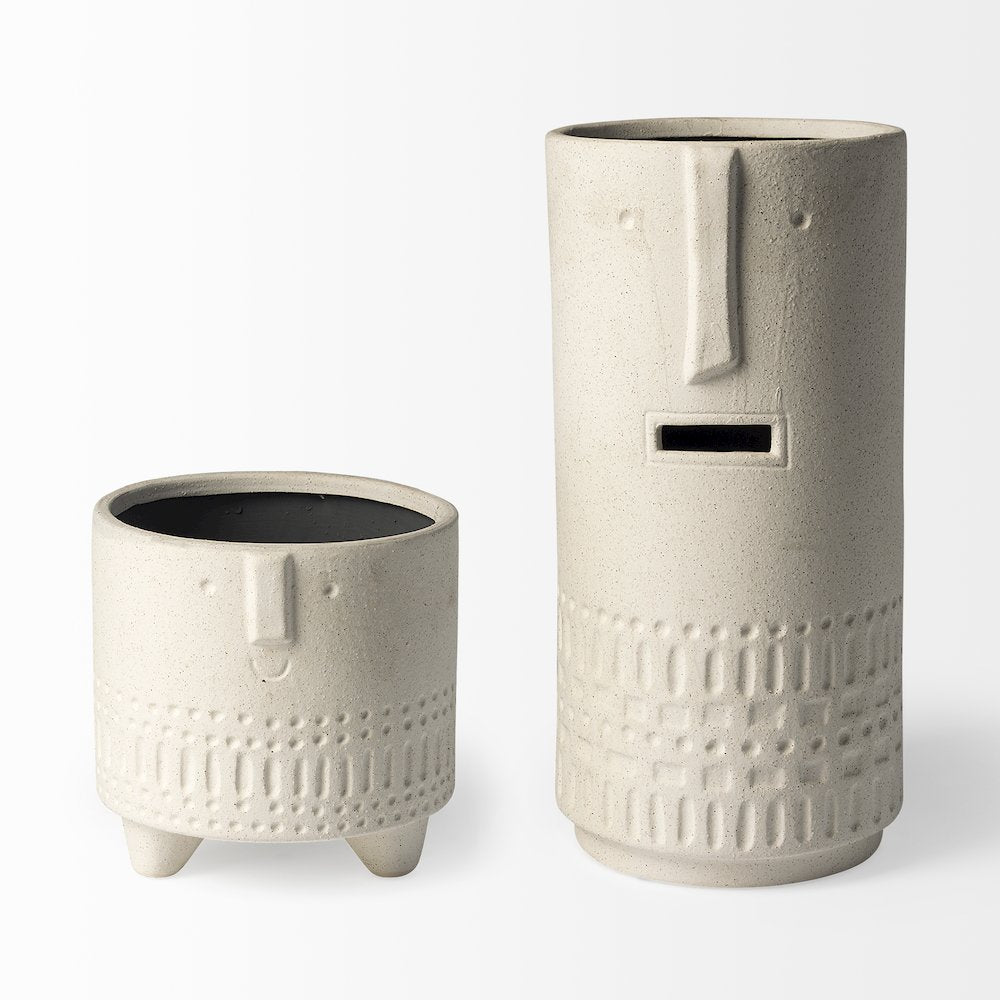 Jacob I Short White Ceramic Smiling Face Vase