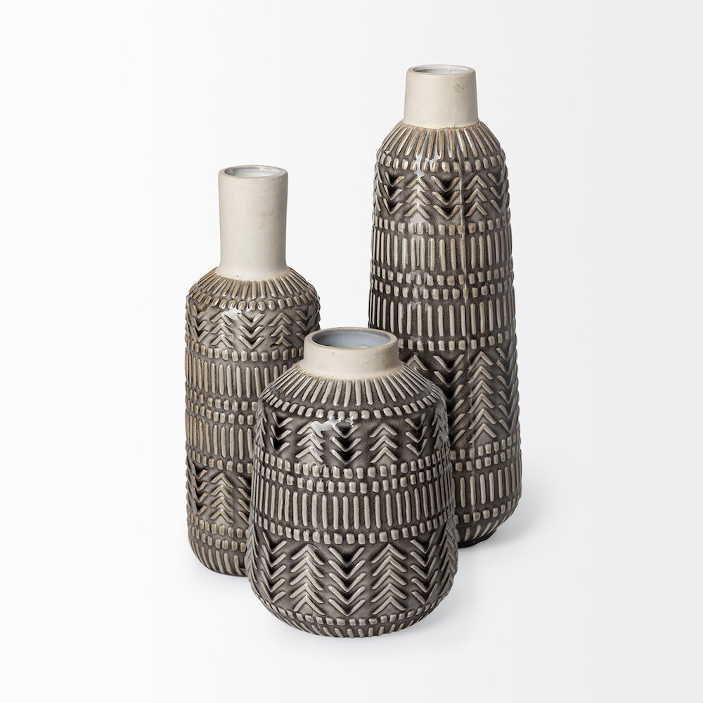 Riker III Large Dark Gray Cream Ceramic Vase