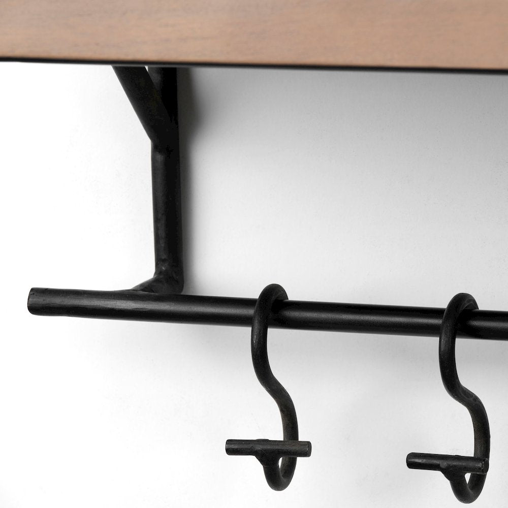 Schutt 36L Wall Mounted Wooden Shelf w/ 8 Hooks for Coats, Hats