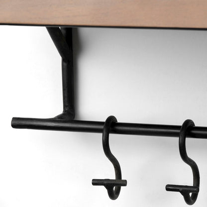 Schutt 36L Wall Mounted Wooden Shelf w/ 8 Hooks for Coats, Hats