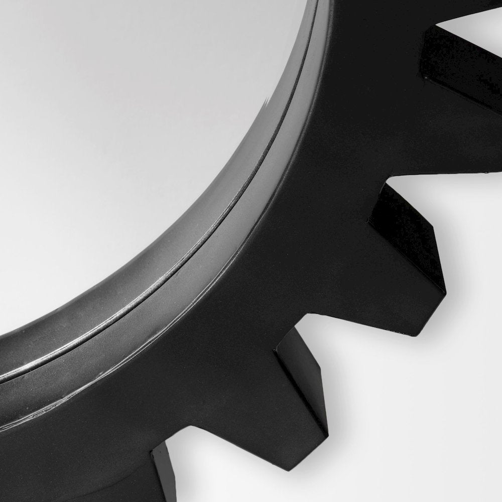 Alloy Cog 37" Round Black Metal Frame Mirror