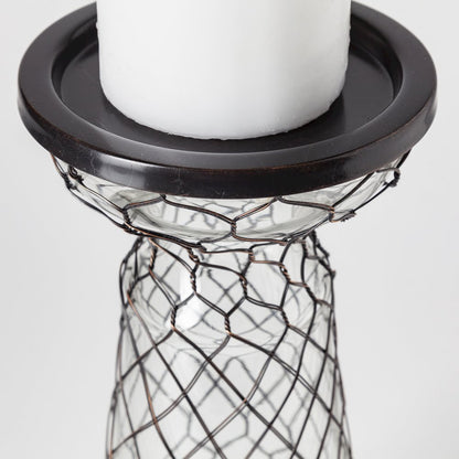 Shandra I Small Glass w/Metal Wire Snakeskin Pattern Table Candle Holder