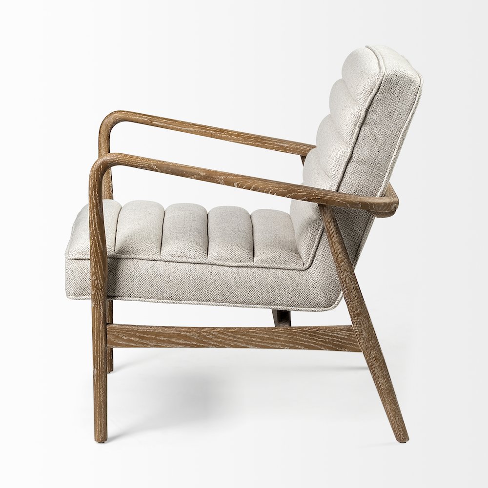 Ajax II Cream Fabric W/ Brown Wooden Frame Accent Chair