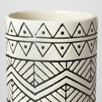 Uhura II Large Cream Black Patterned Cylindrical Ceramic Vase