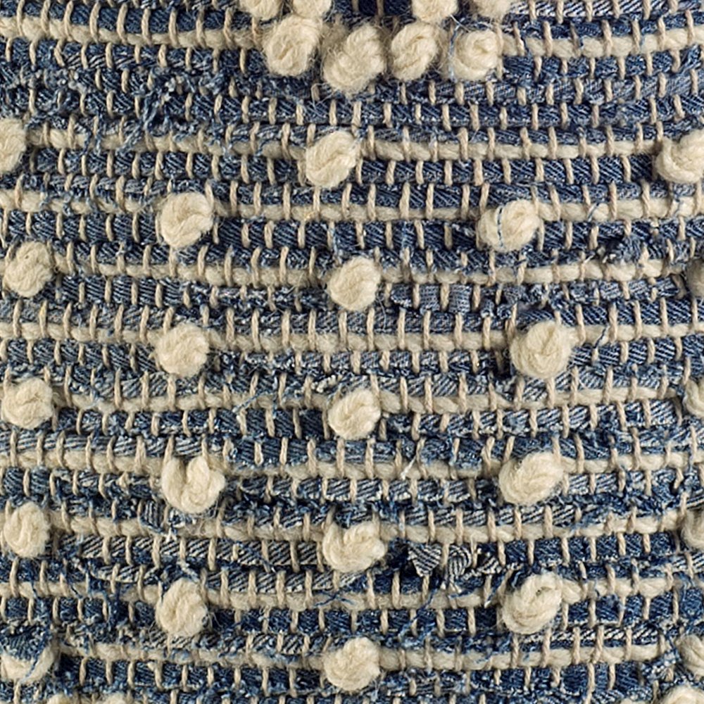 Rofi Blue Denim and Cream Cotton Stitched Square Pouf