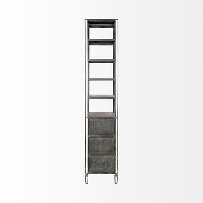Sunnyvale Dark Brown Solid Wood and Mirrored Glass Four Shelf Shelving Unit