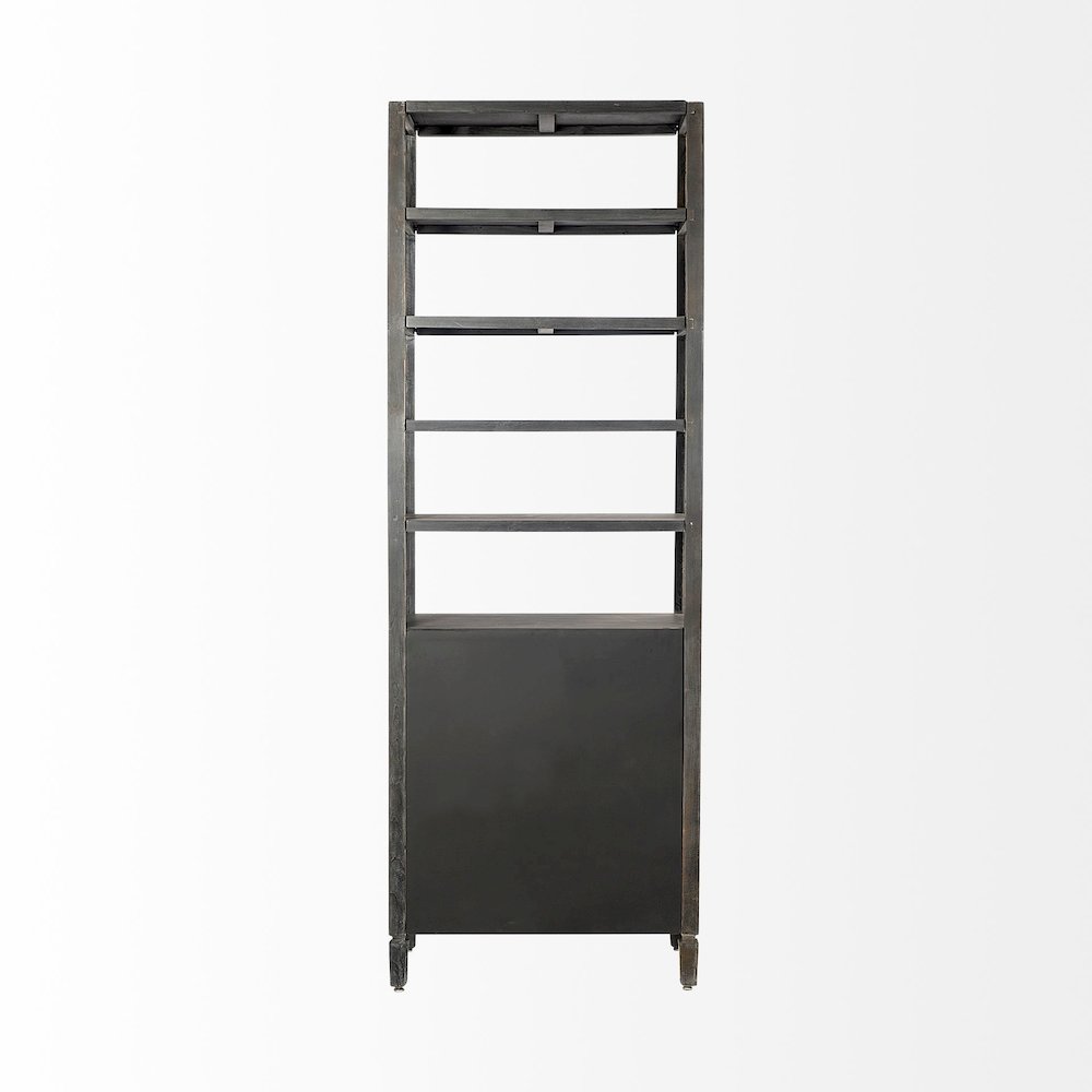 Sunnyvale Dark Brown Solid Wood and Mirrored Glass Four Shelf Shelving Unit