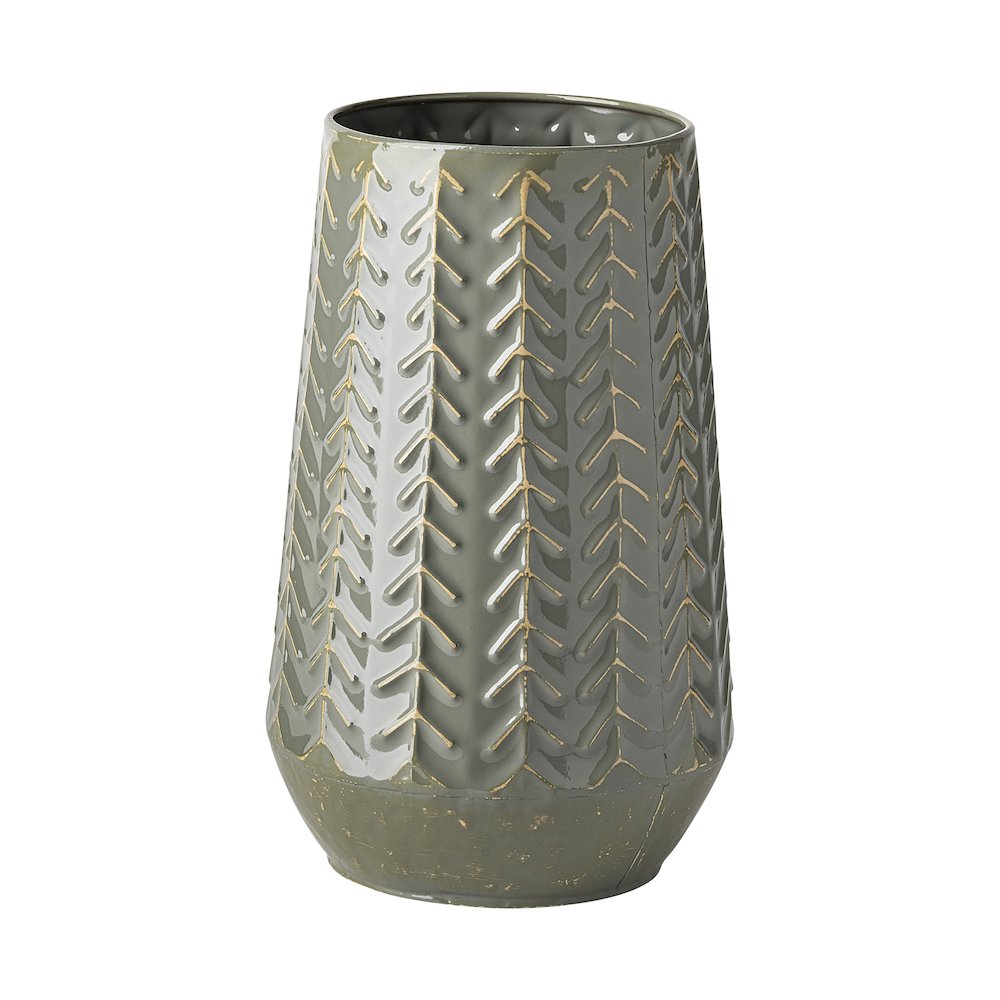 Gemma III Metal Glossy Green/Gray Chevron Vase