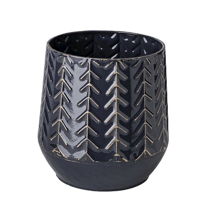 Gemma I Metal Glossy Dark Blue Chevron Vase