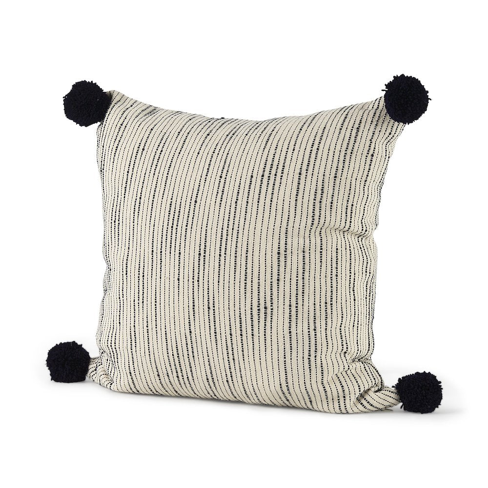 Krystal 20 x 20 Cream/Blue Pom Pom Decorative Pillow Cover