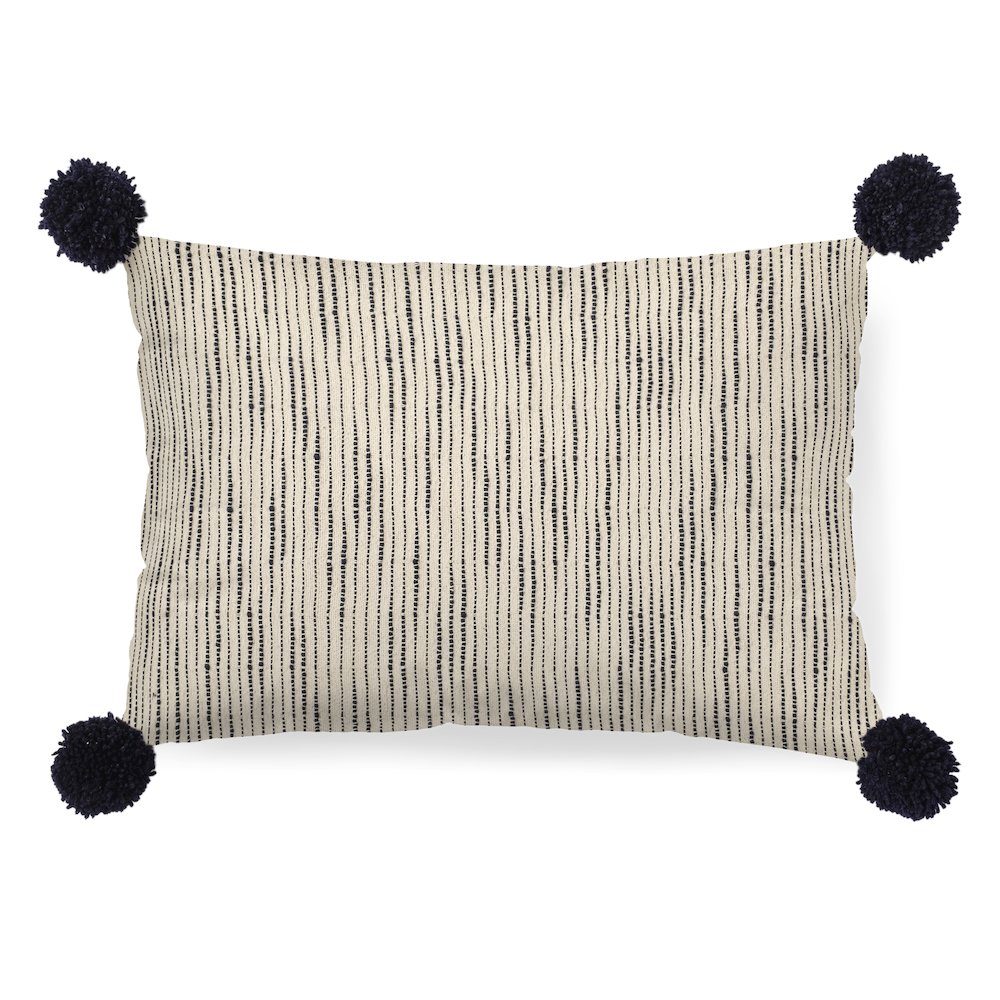 Krystal 13 x 21 Cream/Blue Pom Pom Decorative Pillow Cover