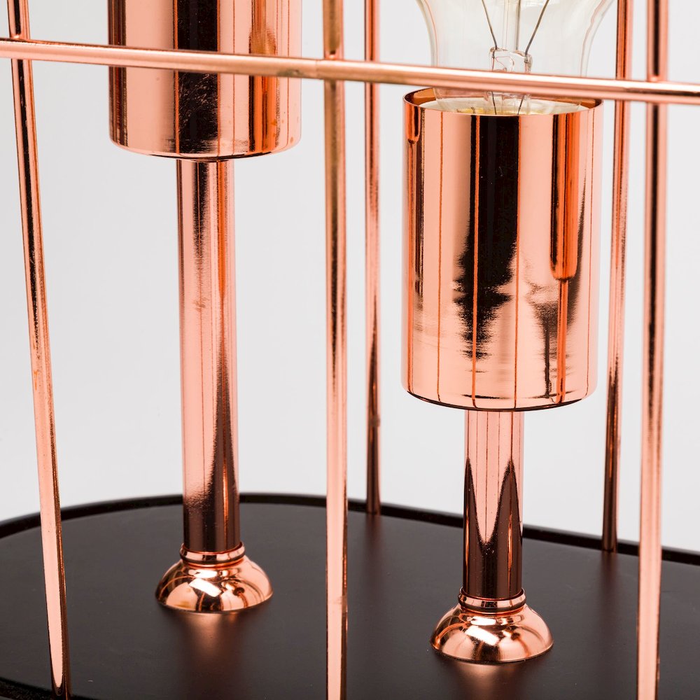 Sutton (19.3"H) Rose-Gold Metal Cylindrical Cage Three Bulb Table Lamp