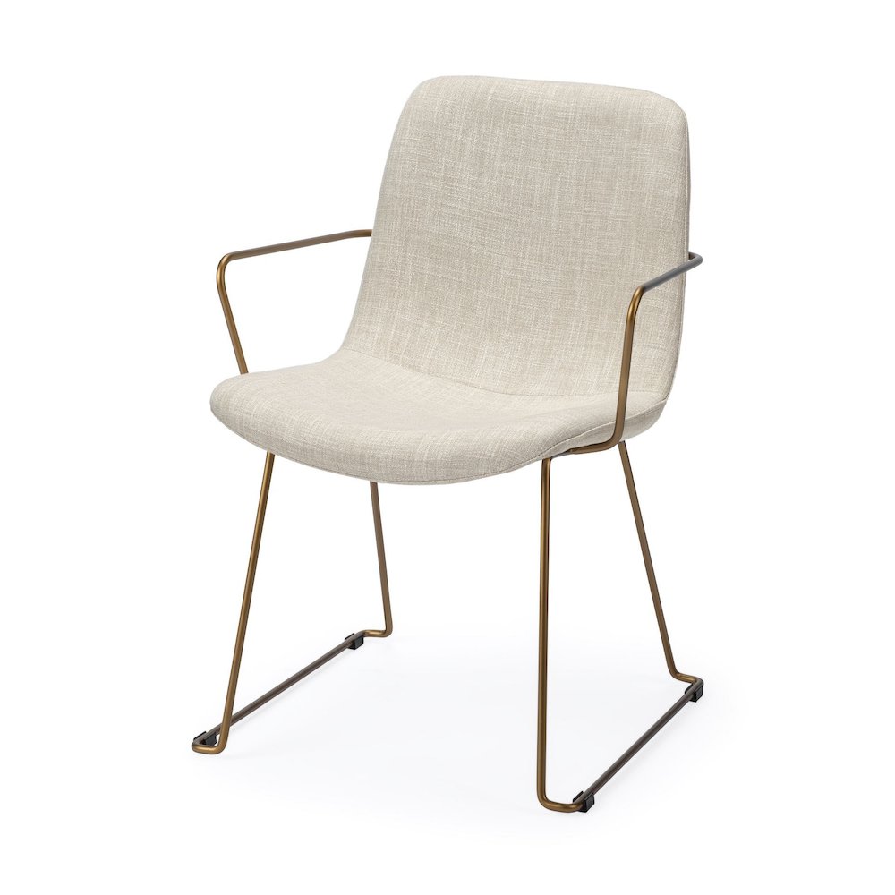 Sawyer II Beige Fabric Wrap Gold Metal Frame Dining Chair