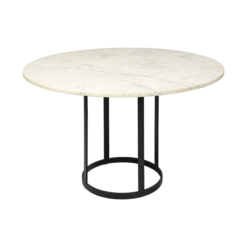Tanner 48" Round White Marble Top Black Metal Base Dining Table