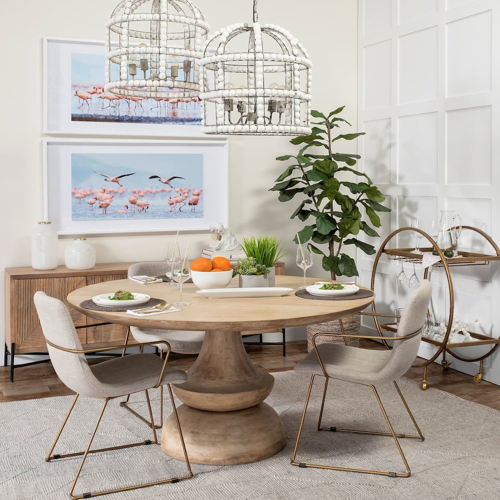 Sawyer II Beige Fabric Wrap Gold Metal Frame Dining Chair