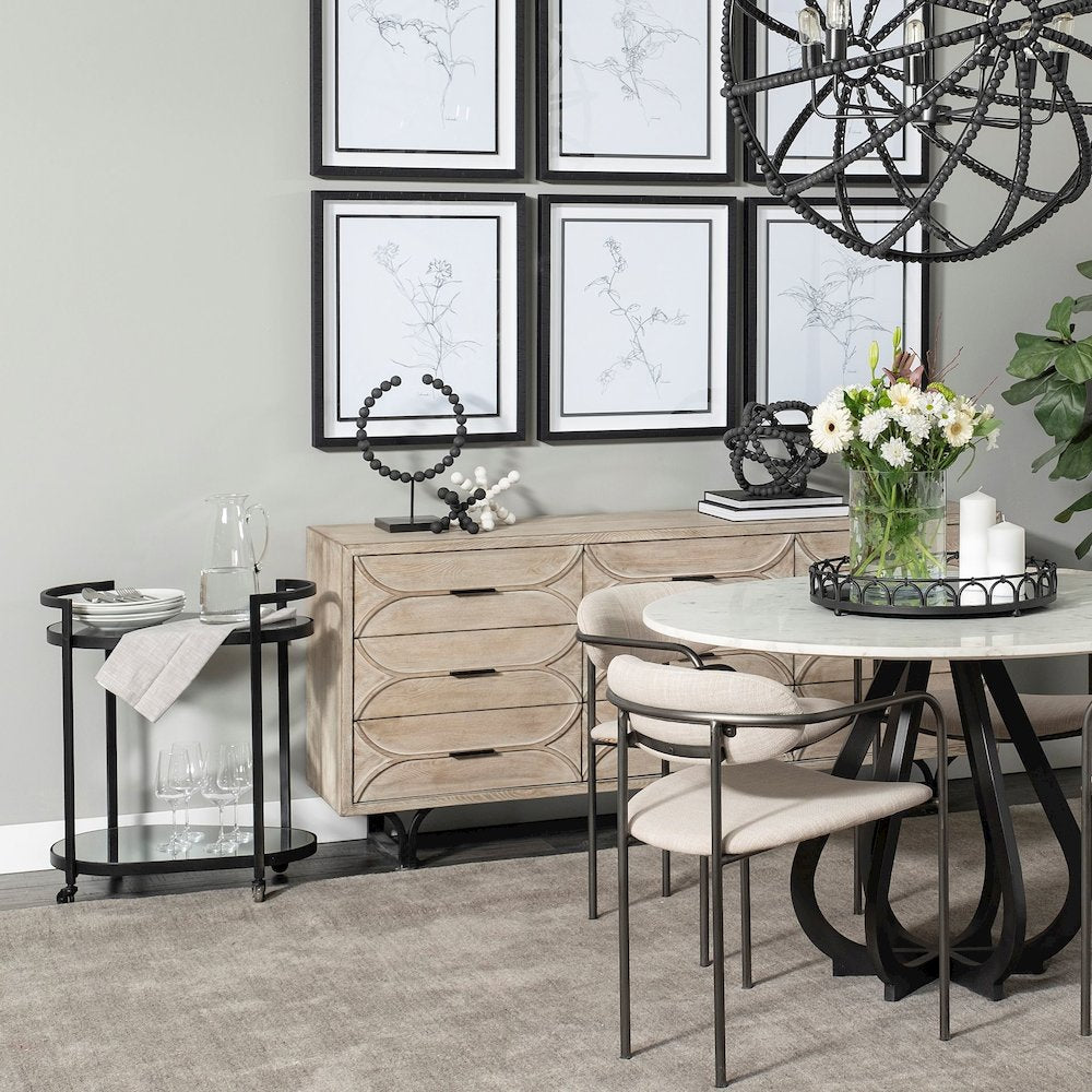 Eleonore Black Metal Frame Two-Tier w/Glass Shelves Bar Cart